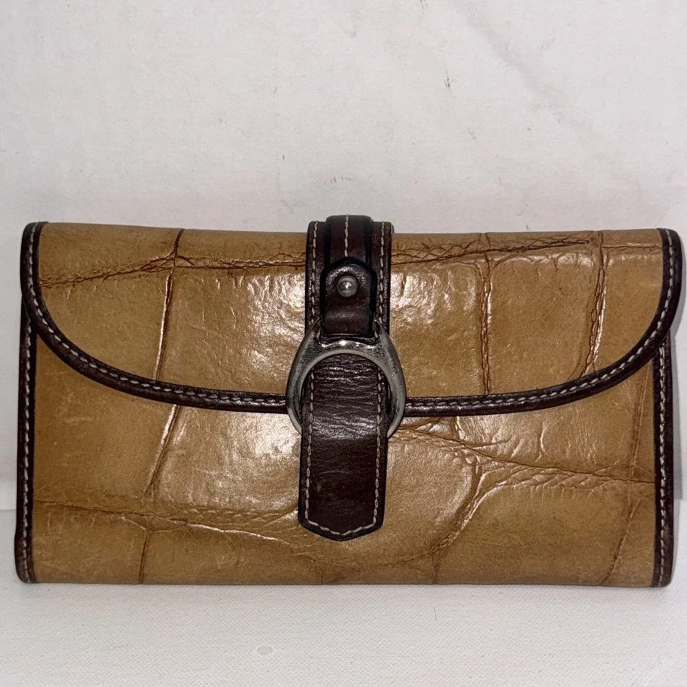 Vintage Y2K Dooney & Bourke Embossed Croc Leather Trifold Card Zip Snap Wallet